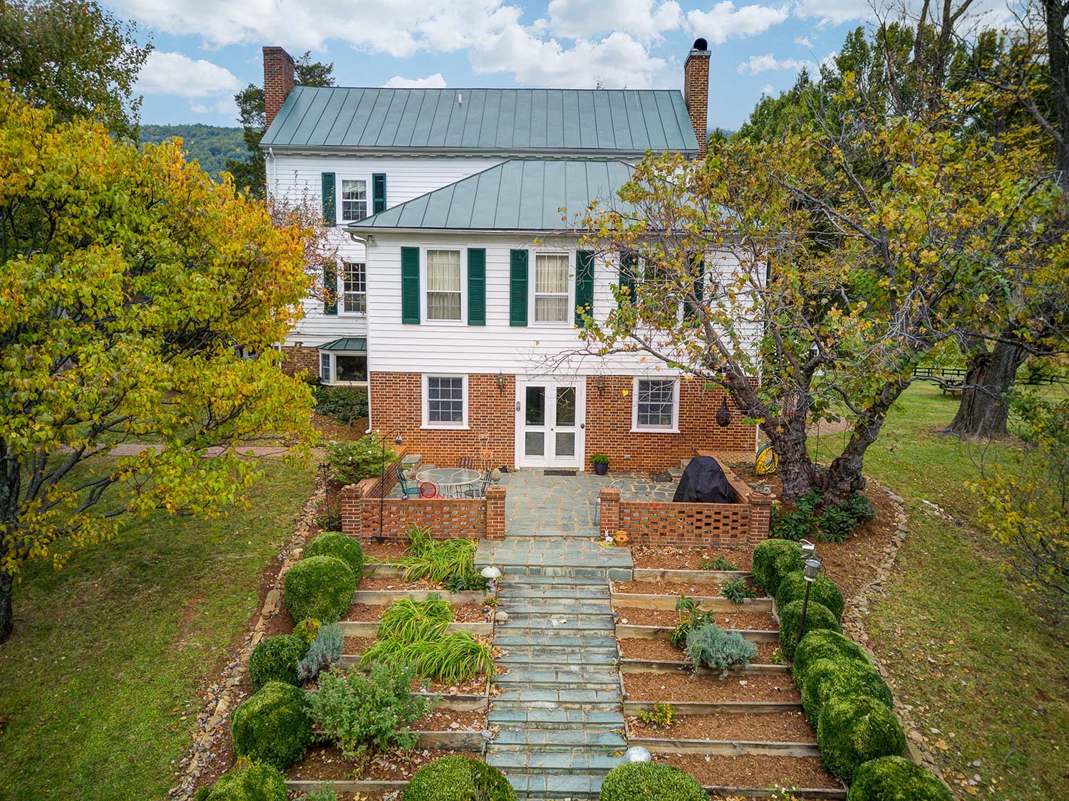 Beautiful historic home aerial view from drone